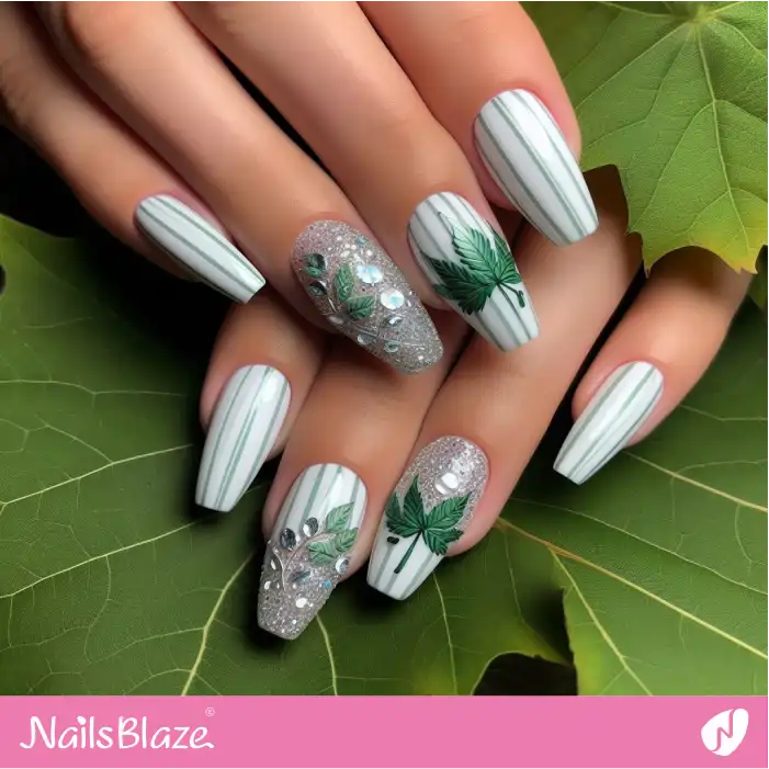 Maple Leaf Nails with Rhinestone Design | Nature-inspired Nails - NB1504