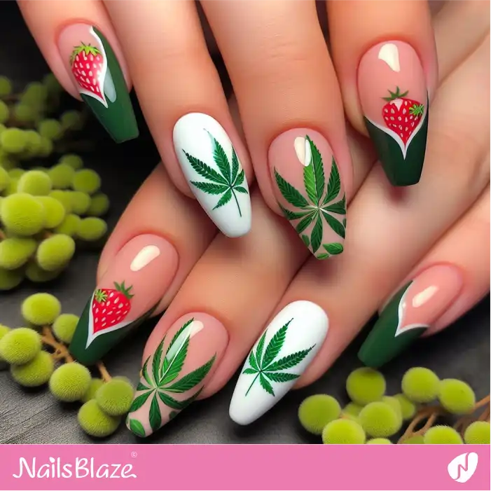 Strawberry and Leaves Nail Art | Nature-inspired Nails - NB1506