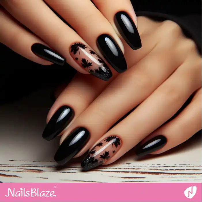 Black Maple Leaf Nail Design | Nature-inspired Nails - NB1512