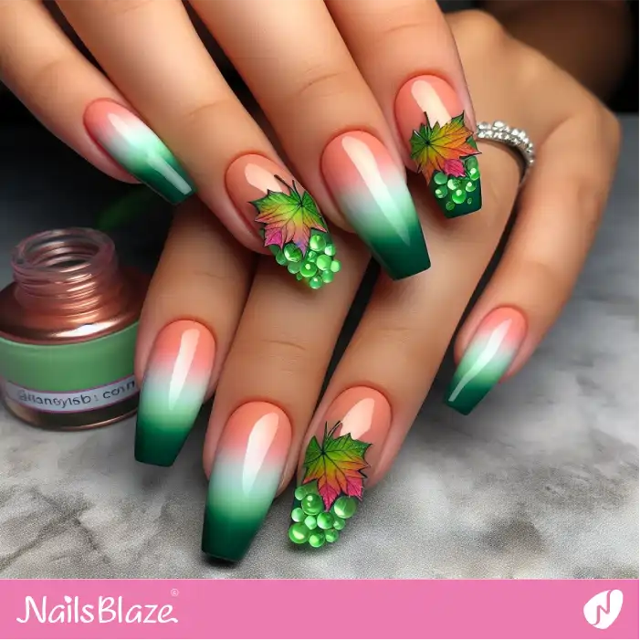 Ombre Nails with Gradient Maple Leaves | Nature-inspired Nails - NB1513