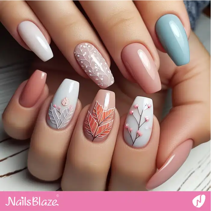 Pastel Leaf Nail Design | Nature-inspired Nails - NB1515