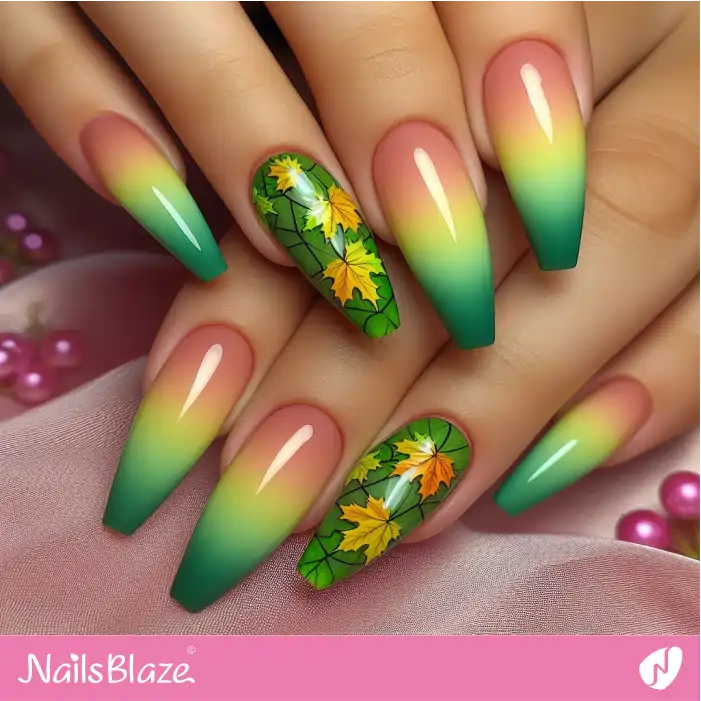 Gradient Fall Maple Leaves Nail Design | Nature-inspired Nails - NB1516