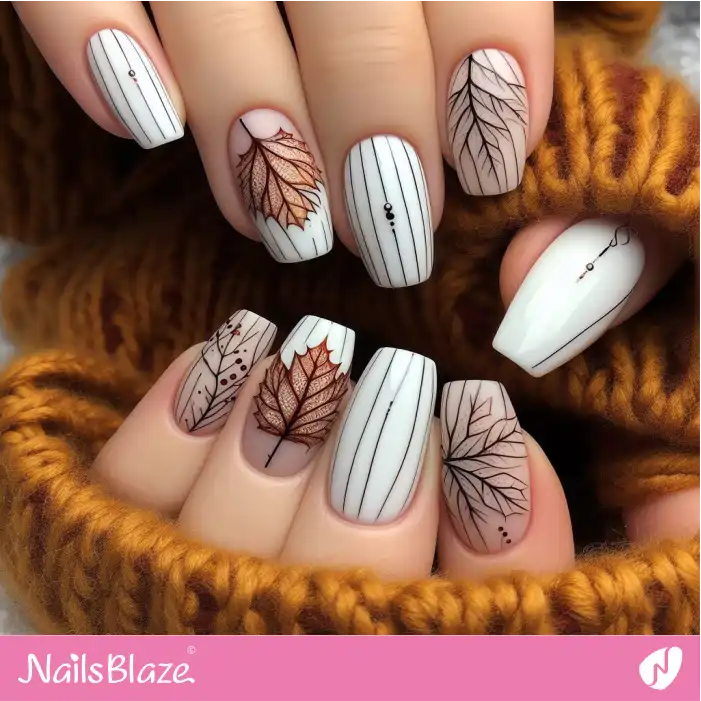 Outlined Maple Leaf Nail Art| Nature-inspired Nails - NB1517