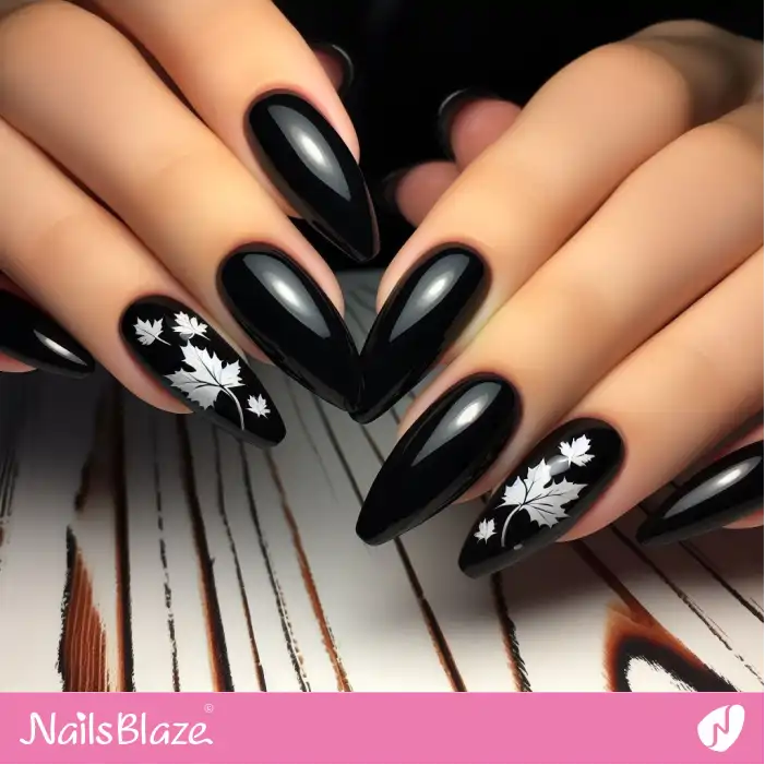 Black and White Maple Leaf Nails | Nature-inspired Nails - NB1519
