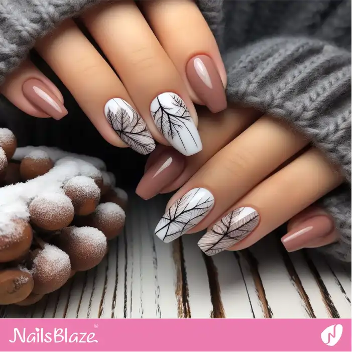 Brown and White Maple Leaf Nails | Nature-inspired Nails - NB1522