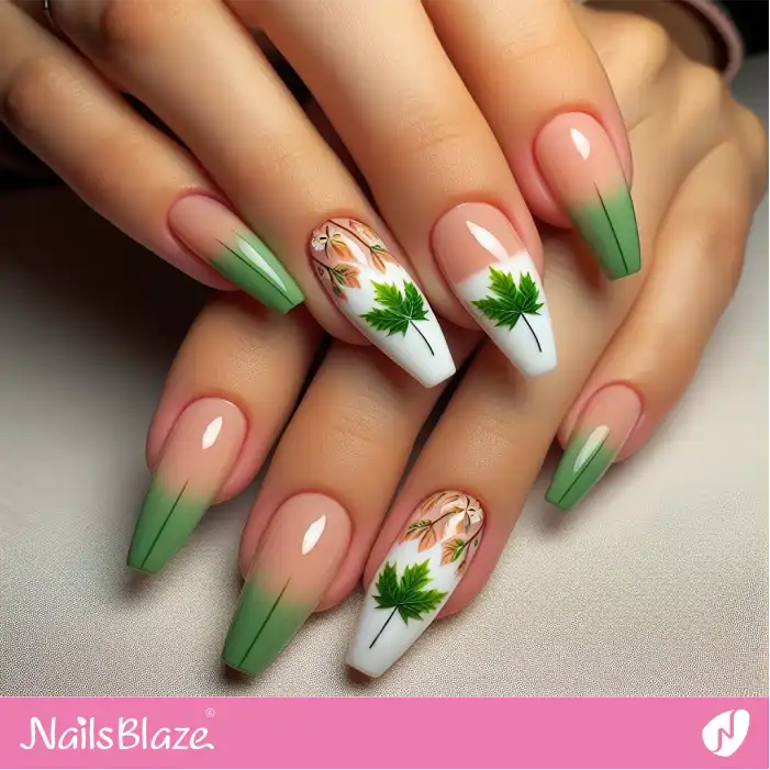 Ombre French Maple Leaf Nails | Nature-inspired Nails - NB1529