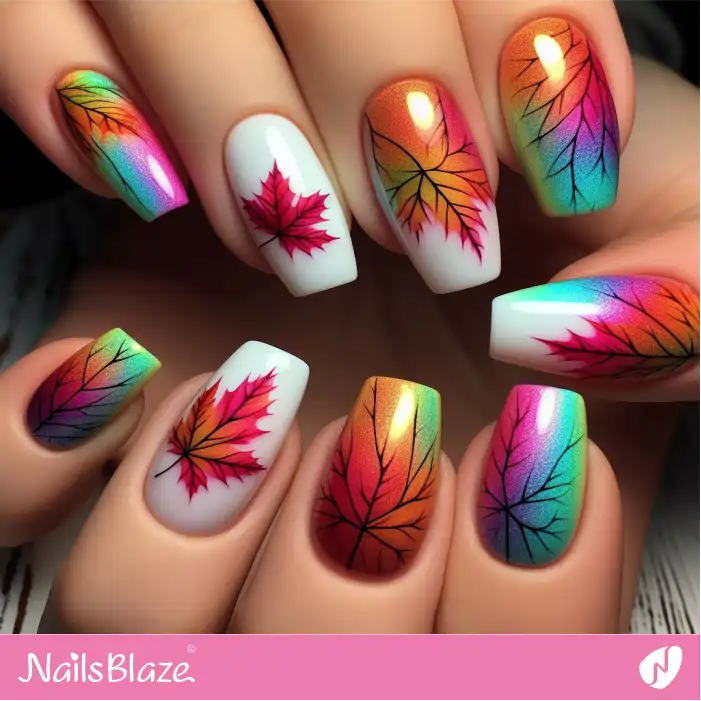 Colorful Gradient Maple Leaf Nails | Nature-inspired Nails - NB1530