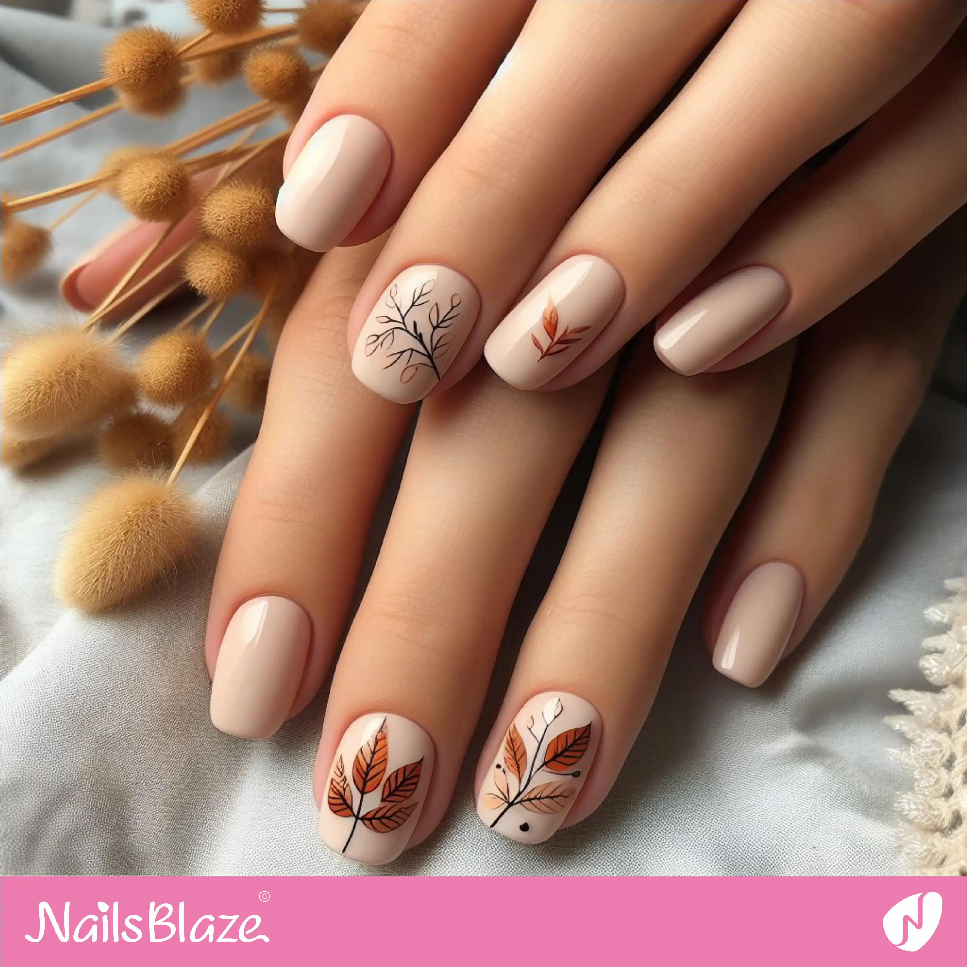 Short Fall Leaves Nails | Nature-inspired Nails - NB1533