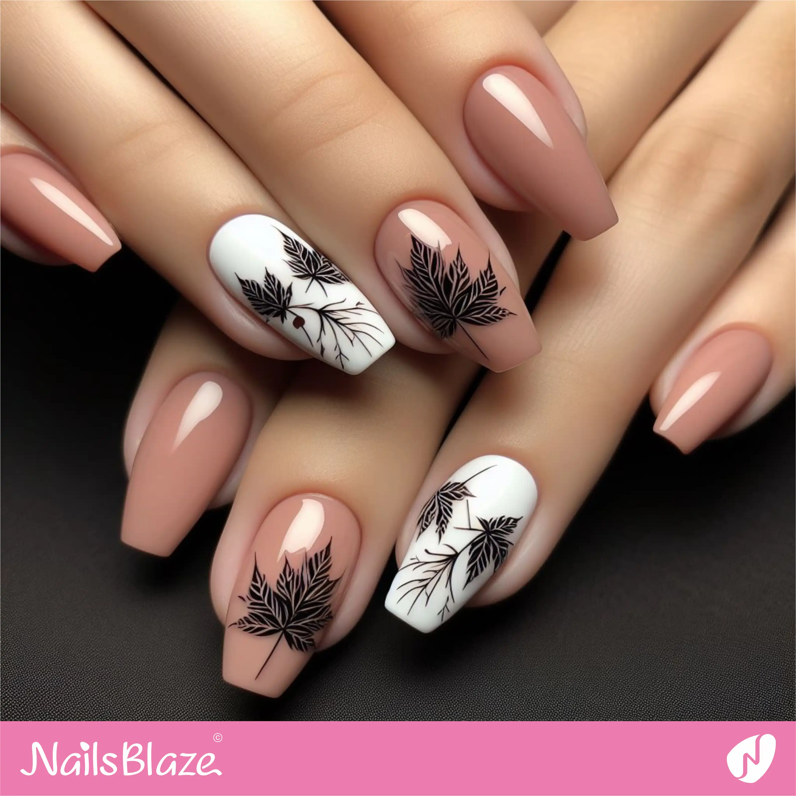 Simple Minimal Maple Leaf Nail Design | Nature-inspired Nails - NB1535