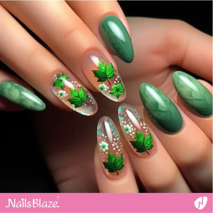 Glossy Encapsulated Maple Leaves Nails | Nature-inspired Nails - NB1538