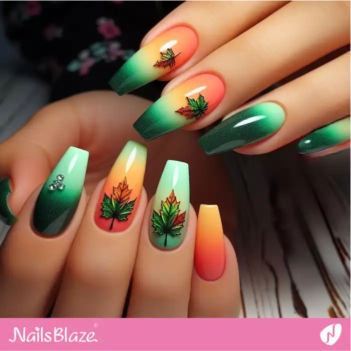 Gradient Maple Leaves Nail Design | Nature-inspired Nails - NB1539
