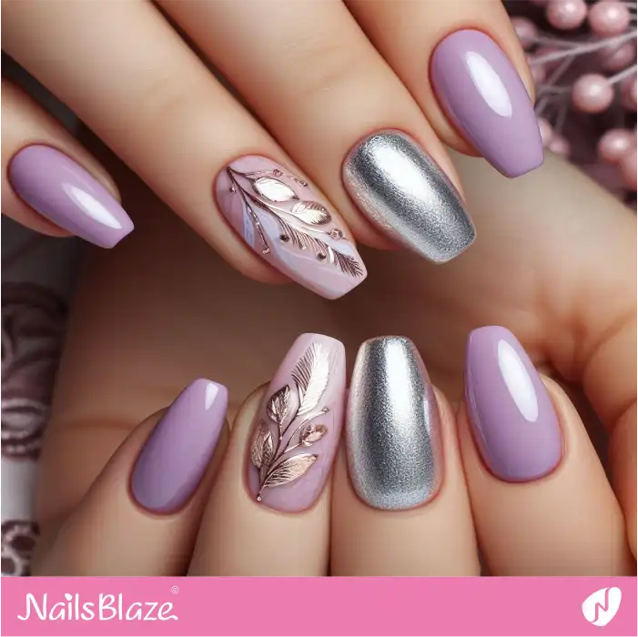 Lilac Nails Leaf Design | Spring Nails - NB3885