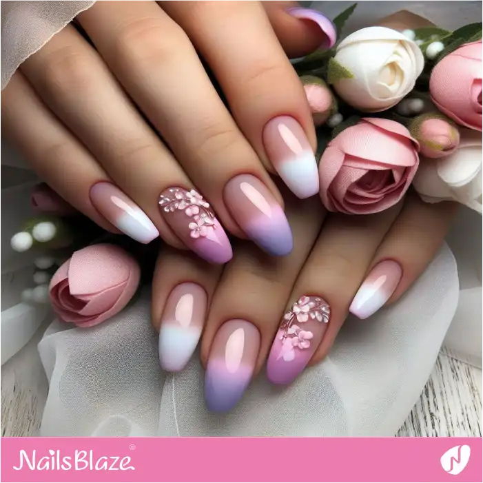 Ombre French Nails with 3D Flowers | Spring Nails - NB3882