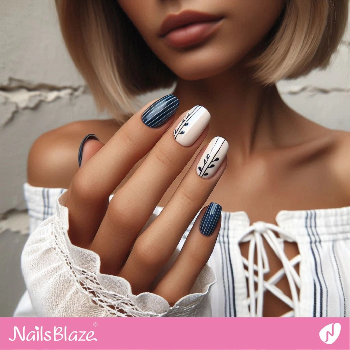 Blue Lines for White Nails | Line Art Nails - NB4574
