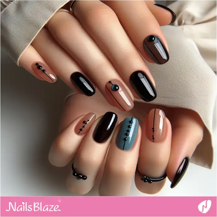 Dots and Lines on Glossy Nails | Line and Dot Nails - NB4425