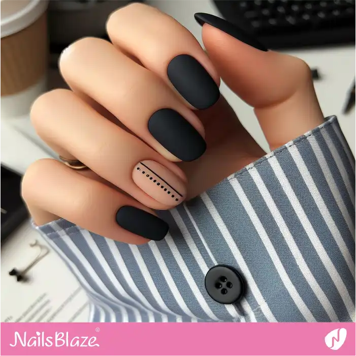 Black Matte Nails Minimal Accent Design | Line and Dot Nails - NB4428