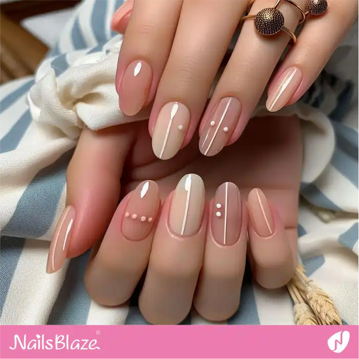 Nude Almond Nails Minimal Design | Line and Dot Nails - NB4429