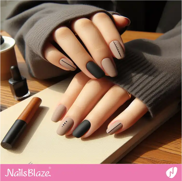 Matte Nude Nails Design for Work | Line and Dot Nails - NB4434