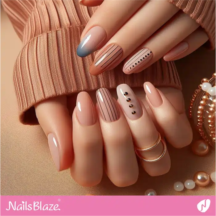 Nude Nails Minimal Design | Line and Dot Nails - NB4419