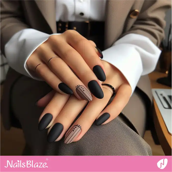Black Nails with Minimal Accents | Line and Dot Nails - NB4421