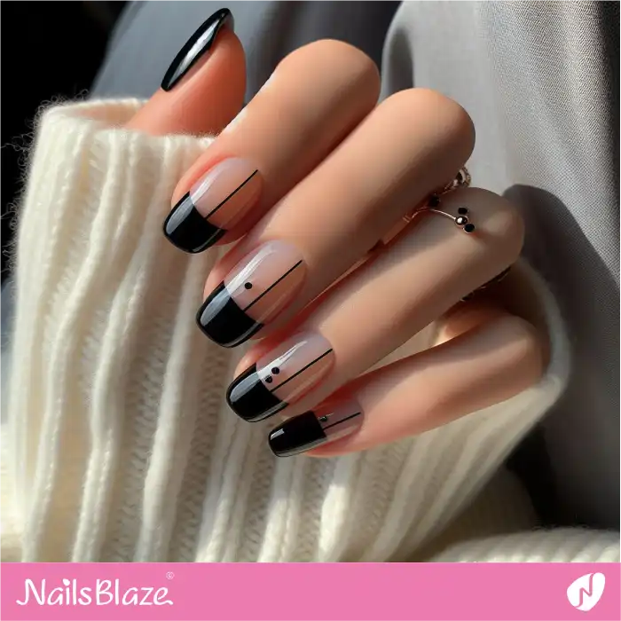 Black French Tips Minimalist Nails Design | Line and Dot Nails - NB4424