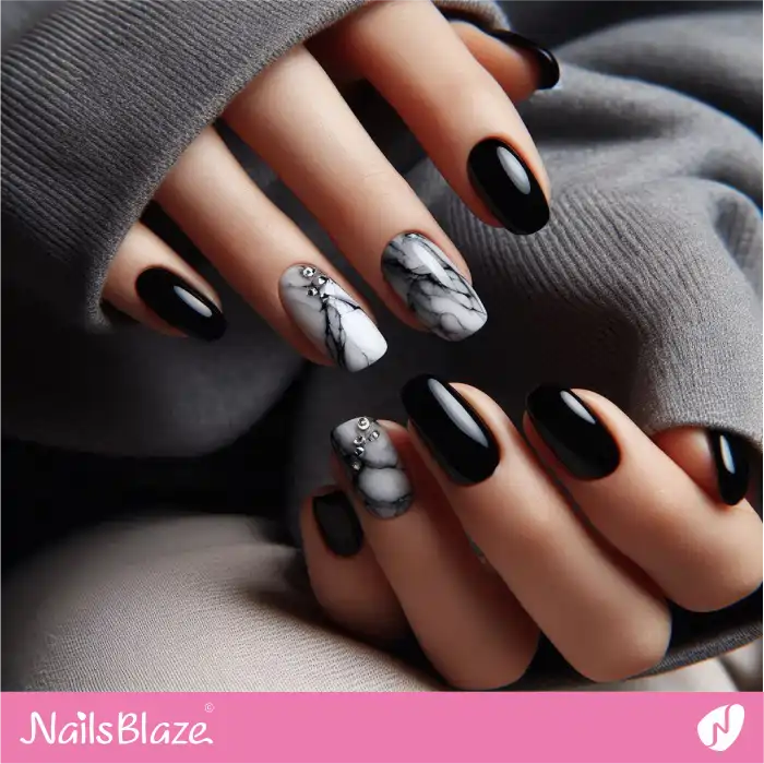 Marble Design for Black Nails | Marble Nails - NB4633