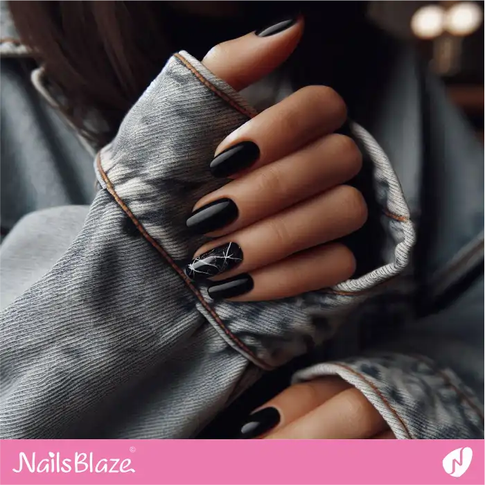 Black Nails with Marble Accent | Marble Nails - NB4635