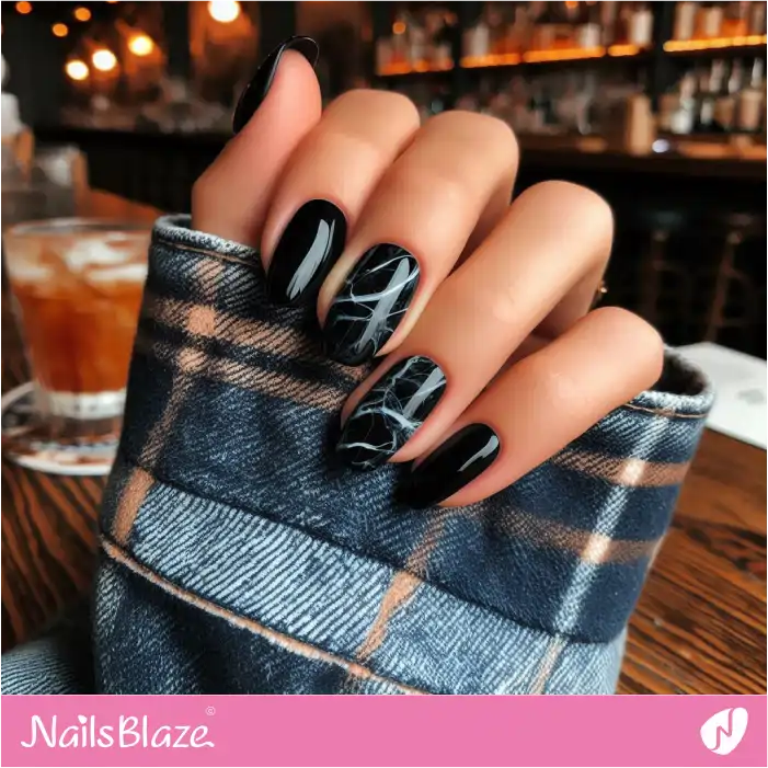 Glossy Black Marble Nail Art | Marble Nails - NB4637