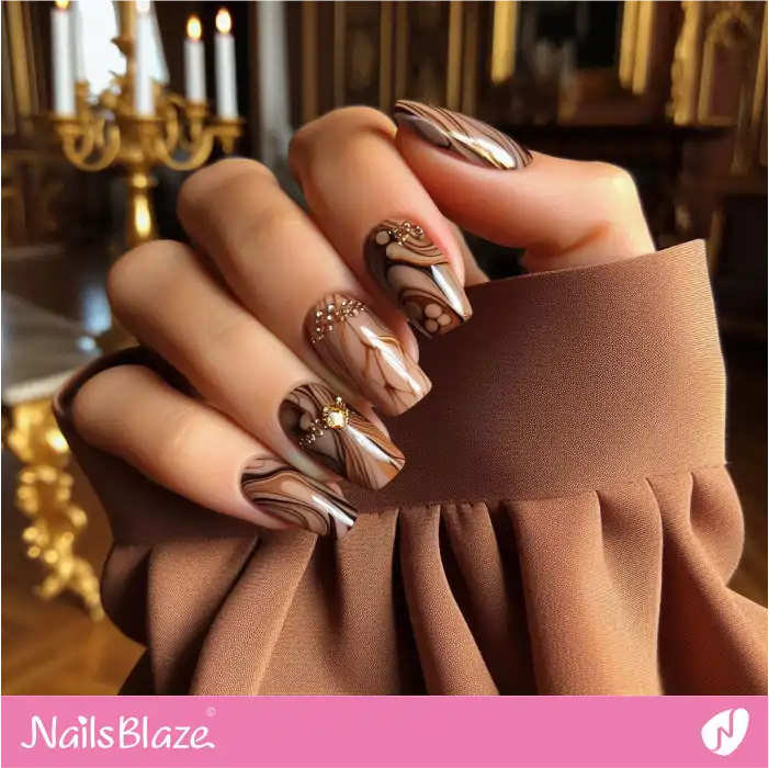 Brown Marble Nails Design | Marble Nails - NB4645