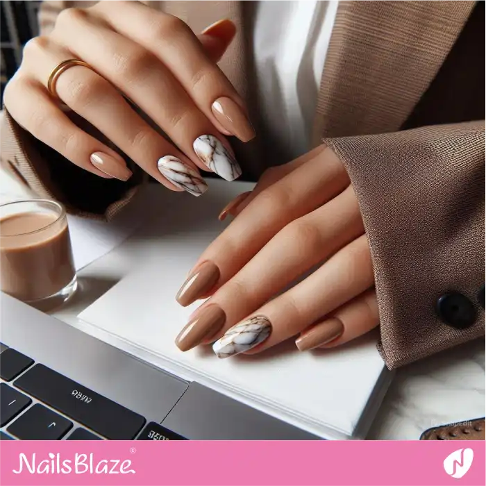 Brown Marble Nails for Office | Marble Nails - NB4646