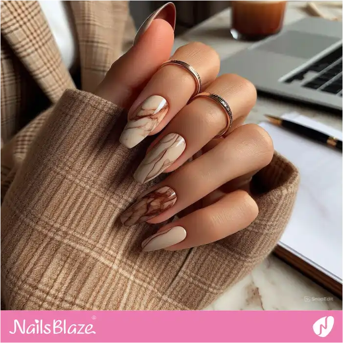 Brown Marble Nail Art for Office | Marble Nails - NB4648