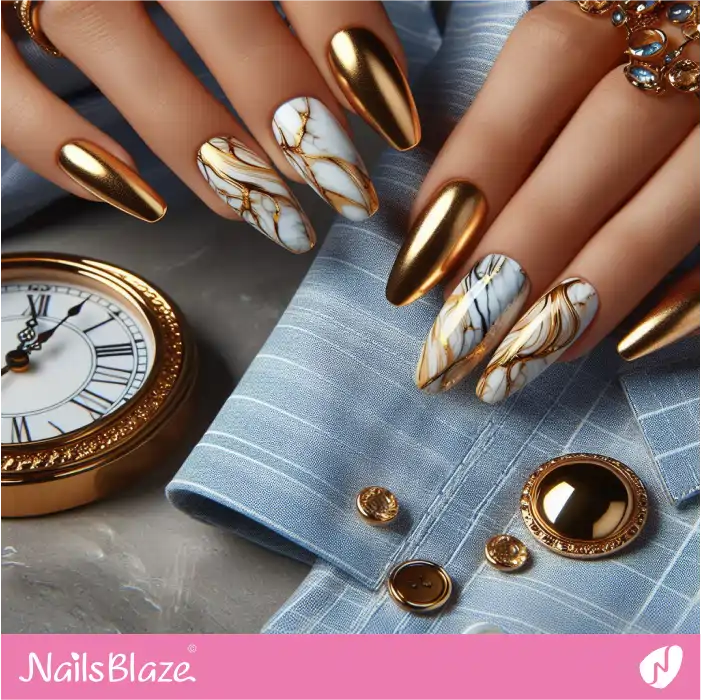 White and Gold Marble Nails Design | Marble Nails - NB4690