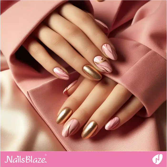 Baby Pink Nails Gold Marble Design | Marble Nails - NB4693