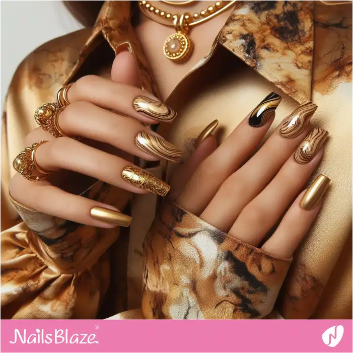 Marble Effect for Luxury Gold Nails | Marble Nails - NB4696