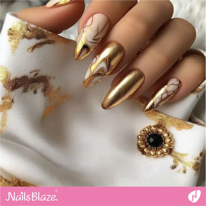 Luxury Marble Design for Gold Nails | Marble Nails - NB4698