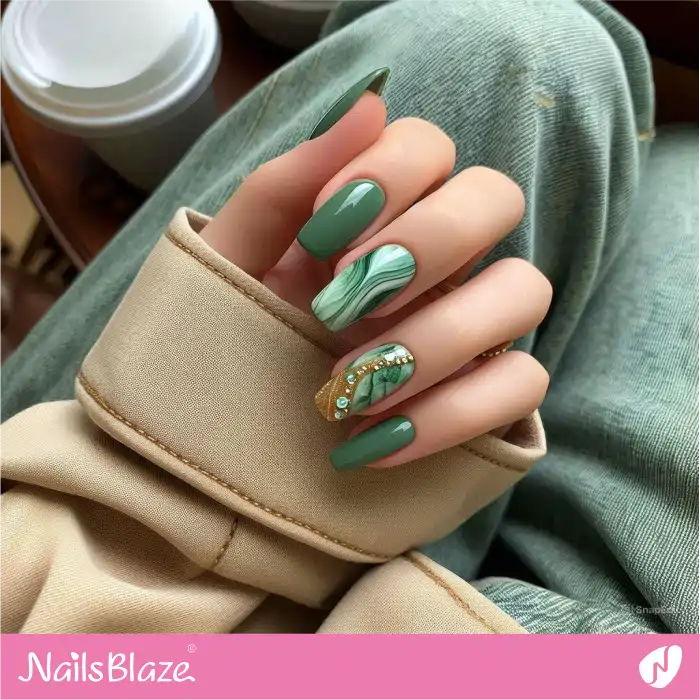 Green Nails Marble Design | Marble Nails - NB4651