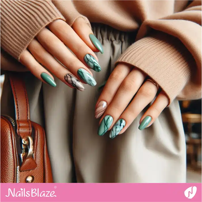 Green Marble Nails | Marble Nails - NB4652