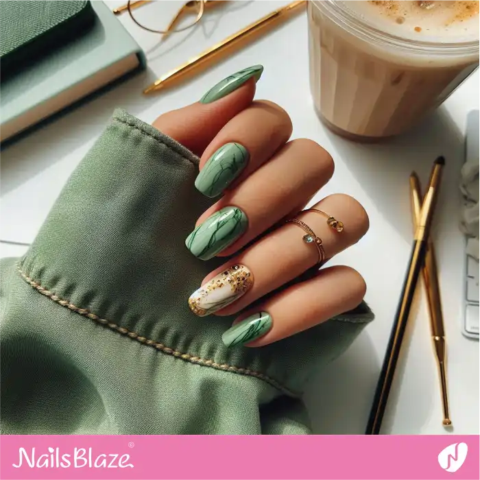 Green Marble Nails for Office | Marble Nails - NB4653