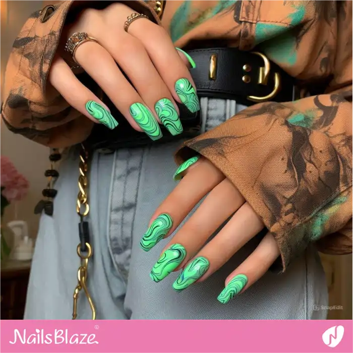 Green Neon Marble Nails | Marble Nails - NB4654