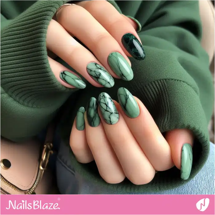 Almond Green Marble Nails | Marble Nails - NB4655