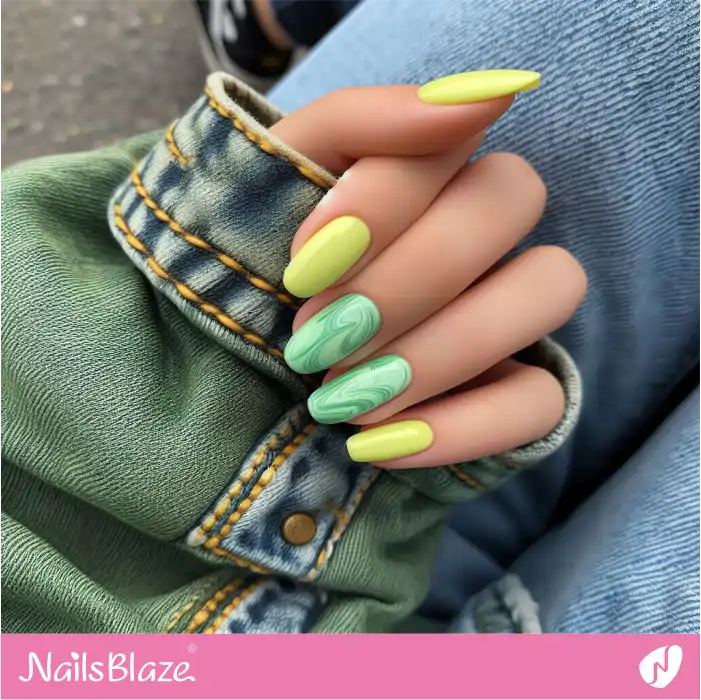 Green and Yellow Neon Marble Nails | Marble Nails - NB4700