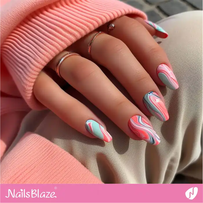 Neon Pink Marble Nails Design | Marble Nails - NB4702