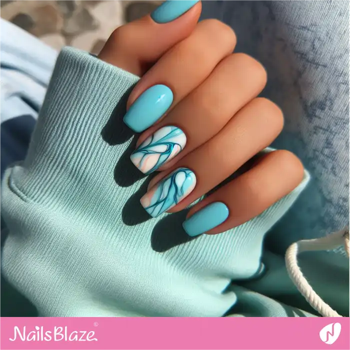 Neon Blue Marble Nails Design | Marble Nails - NB4704