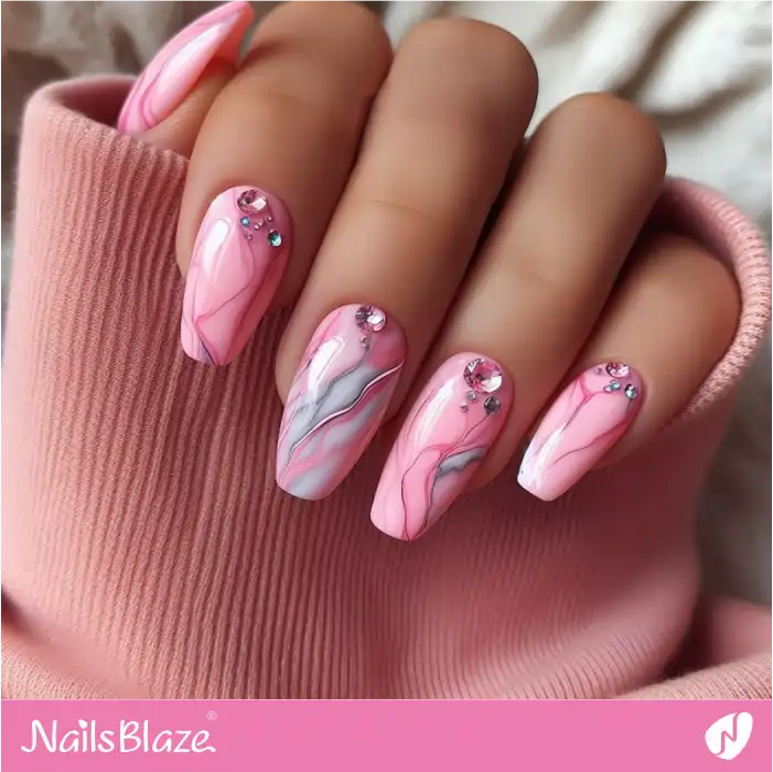 Neon Marble Nails Rhinestone Design | Marble Nails - NB4705