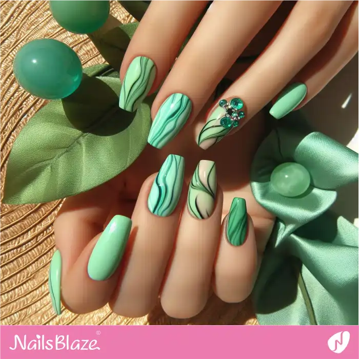 Neon Green Marble Nails Design | Marble Nails - NB4707