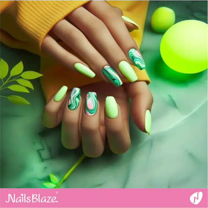 Neon Green Marble Nails for Summer Time | Marble Nails - NB4709