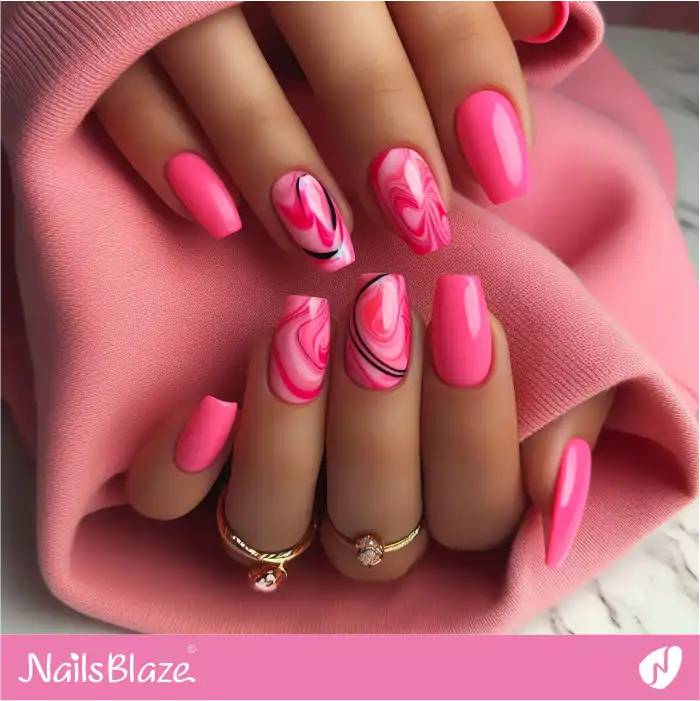 Neon Hot Pink Marble Nails Design | Marble Nails - NB4710