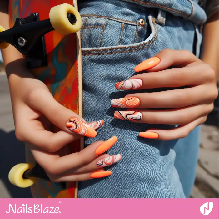 Neon Orange Marble Nails Design | Marble Nails - NB4713