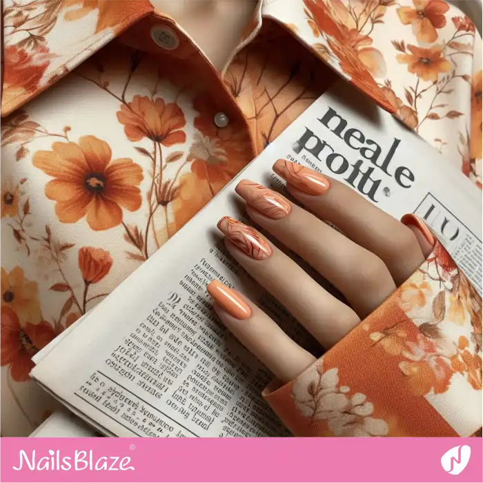 Long Orange Marble Nails Design | Marble Nails - NB4715