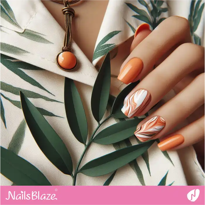 Square Orange Marble Nails Design | Marble Nails - NB4716